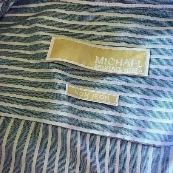 Michael Kors Blue & White Striped Long Sleeve Collar Button Up Shirt - Picture 2 of 7